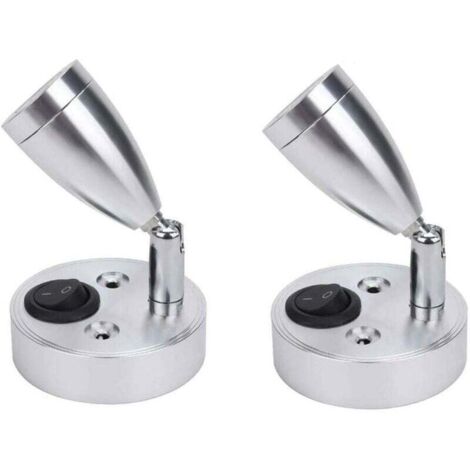 2pcs 12V LED Spot Light Bedside Wall Reading Light Adjustable Switch RV Caravan Van Trailer Interior Lighting for Boat Motorhome (Silver, Short)
