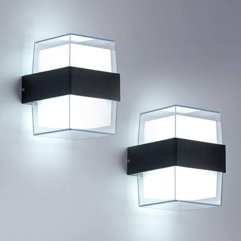 2pcs 12W LED Applique Murale Exterieur 6000K Blanc Froid Luminaire applique murale IP65 Acrylique 960LM Pour jardins, patios, murs extérieurs. Taille totale : 105  90  130mm [Classe énergétique F]