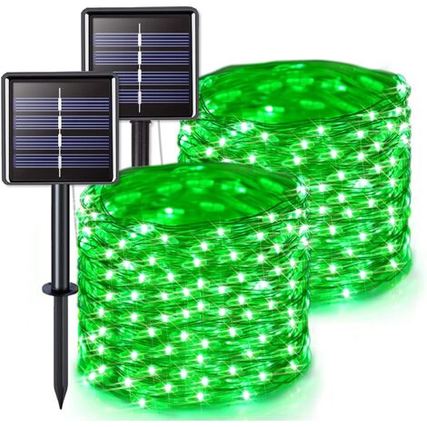 2PCS 15m 150 LED extérieure solaire Fairy Tale light avec 8 modes imperméable à l'eau décoratif cuivre fil lumière pour jardin arbre Noël (Vert)