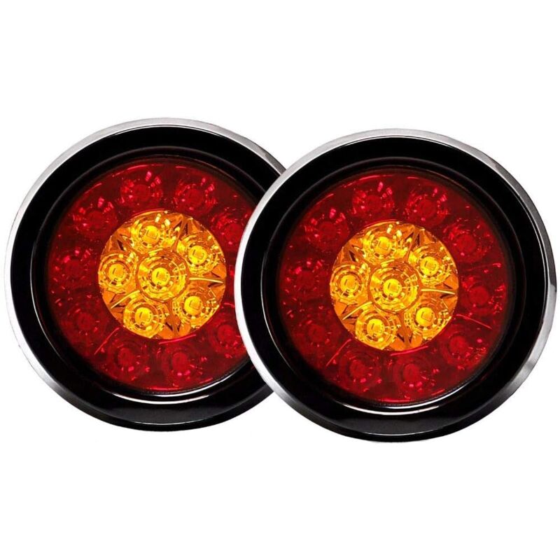 2Pcs 16 led Round Tail Brake Light with Black Rubber Grommets for Car Truck Trailer