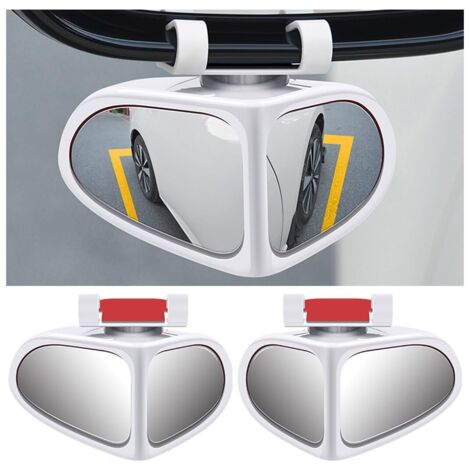 2Pcs 2 in 1 Car Blind Spot Mirror, 360 Degree Rotation Adjustable Wide Angle Rear View Mirror, Universal Car Auxiliary HD Rearview Mirror for Vehicle Truck SUV(White)