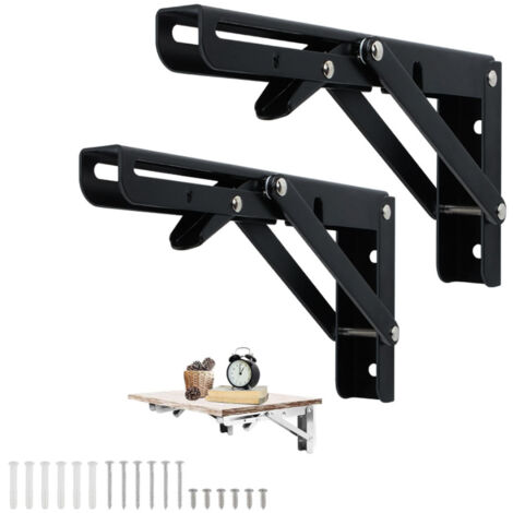 2Pcs 200mm Black Wall Mounted Folding Bracket, Folding Console Bracket Heavy Duty Folding Shelf Brackets for Garage Workbench