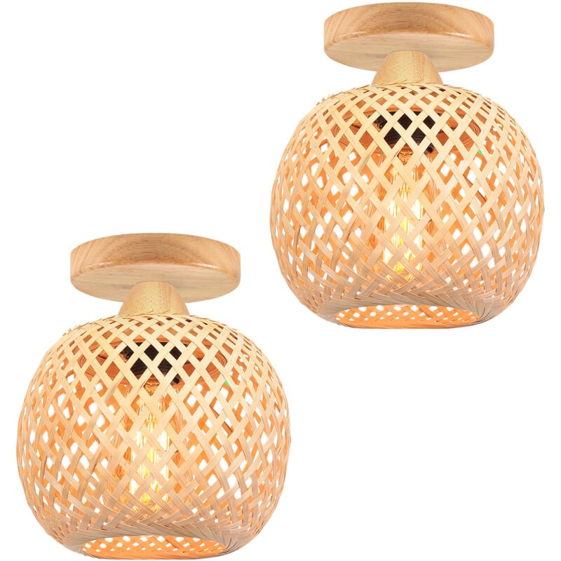 2PCS) 20CM Lampe De Plafond En Bambou Plafonnier Moderne Plafonnier Rétro Simple Luminaire Plafonnier Intérieur Pour Cuisine Couloir Salon Chambre