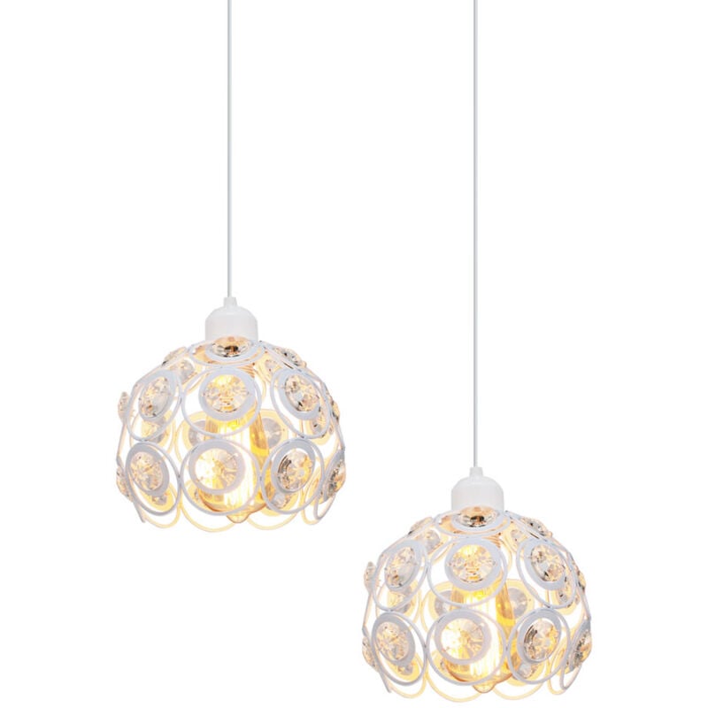 (2PCS) Ø20CM Lustre Rétro Classique Suspension Luminaire Moderne Cristal Plafonnier Créative En Métal Pour Chambre Bar Bureau Blanc