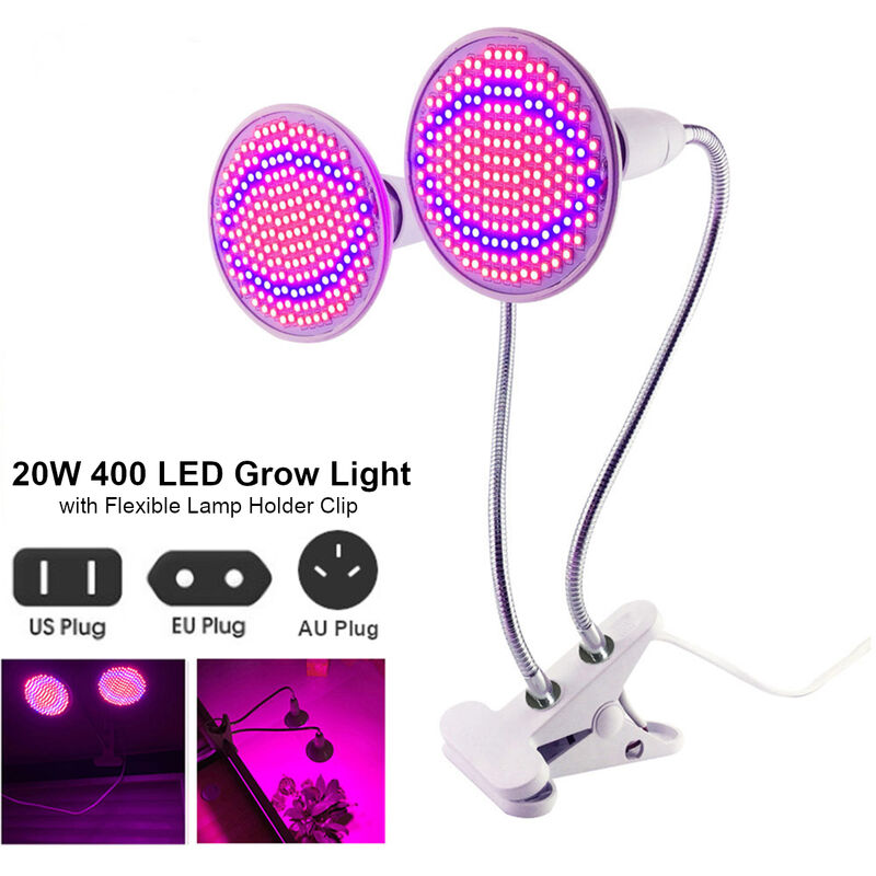 

2pcs 20W 400 LED Grow Light + Soporte de luz de doble cabeza Planta hidropónica Suculenta Escritorio Lámpara de abrazadera flexible Enchufe EU / US /