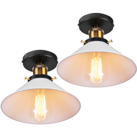 2PCS 22CM Luminaire Plafonnier Rétro En Métal Lampe De Plafond Industriel De Style Blanc Plafonnier Vintage Pour Intérieur, Bar Et Club