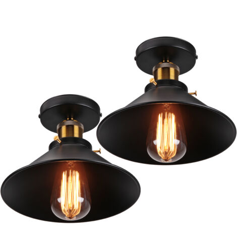 2PCS 22CM Luminaire Plafonnier Rétro En Métal Lampe De Plafond Industriel De Style Noir Plafonnier Vintage Pour Intérieur, Bar Et Club
