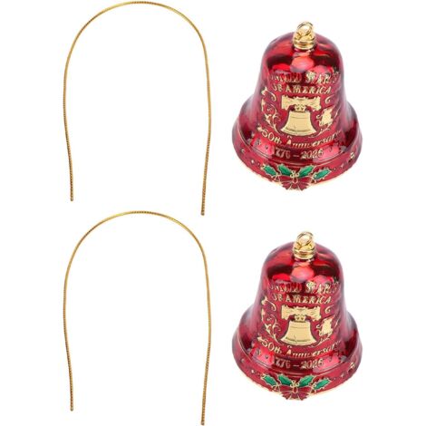 2pcs 250e Anniversaire Bell Ornement, Vintage Red Gold 3D
