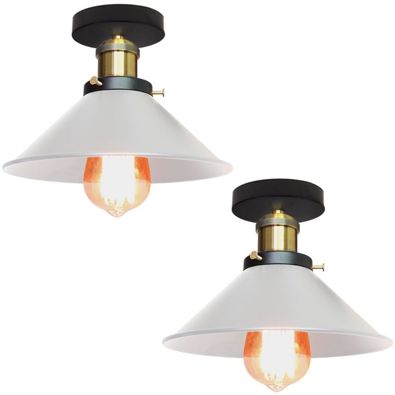 Norcks - 2PCS 26CM Luminaire Plafonnier Rétro En Métal Lampe De Plafond Industriel De Style Blanc Plafonnier Vintage Pour Intérieur, Bar Et Club