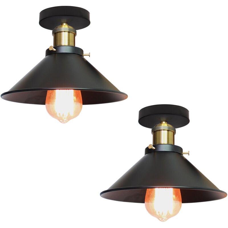 Norcks - 2PCS 26CM Luminaire Plafonnier Rétro En Métal Lampe De Plafond Industriel De Style Noir Plafonnier Vintage Pour Intérieur, Bar Et Club