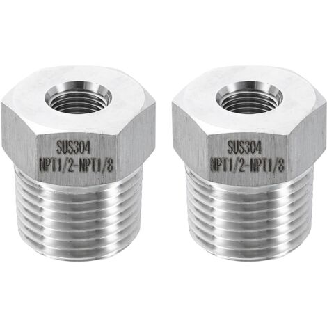 2Pcs 304 Inox Acier Réducteur Douille 1/2" NPT Mâle x 1/8" Femelle Hex Douilles Tuyau Raccords Réduction Coulée Adaptateur pour Air Eau Huile Gaz Tube -