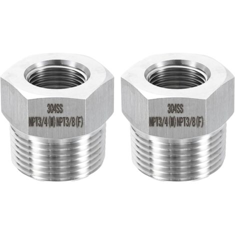 2Pcs 304 Inox Acier Réducteur Douille 3/4" NPT Mâle x 3/8" Femelle Hex Douilles Tuyau Raccords Réduction Coulée Adaptateur pour Air Eau Huile Gaz Tube -