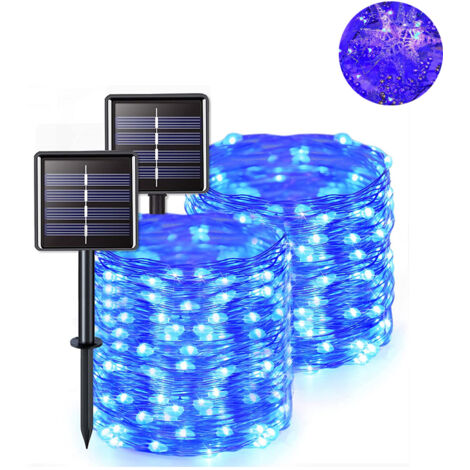2pcs 30m 300 LED extérieure solaire string Light imperméable à l'eau, lumière solaire de conte de fées, 8 modes pour la Cour, jardin (Bleu)