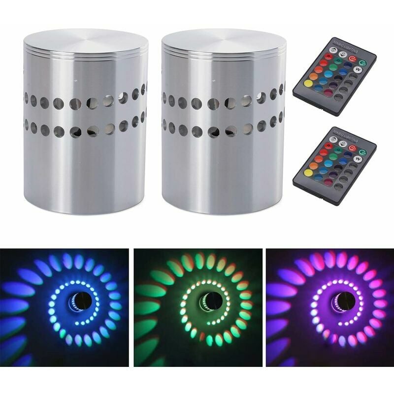 2Pcs 3W Indoor Wall Light Aluminum led rgb Spiral Lamp Colorful Dimmable Light with Remote Control led Downlight Modern Decoration Wall Spotlights