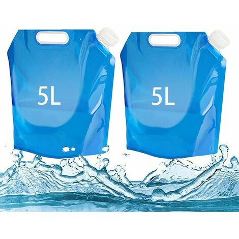 2pcs 5L Poche à Eau Pliable,Bidon d'eau Poche d'eau Portable,Poche Sac à Eau Sac d'eau Pliable,Sac à Eau Pliable extérieur pour Camping randonnée Pique-Nique, Container pour Barbecue