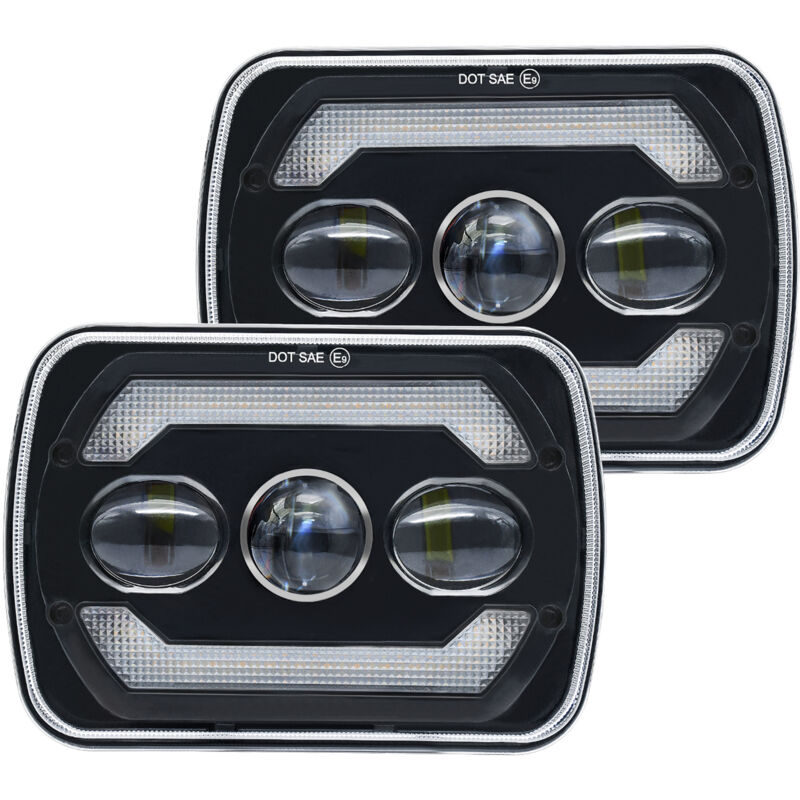 Lot de 2 phares à LED de 7 pouces approuvés 7x6 5x7 pouces avec feux de route/croisement blancs DRL clignotants ambrés phares carrés de 7 pouces