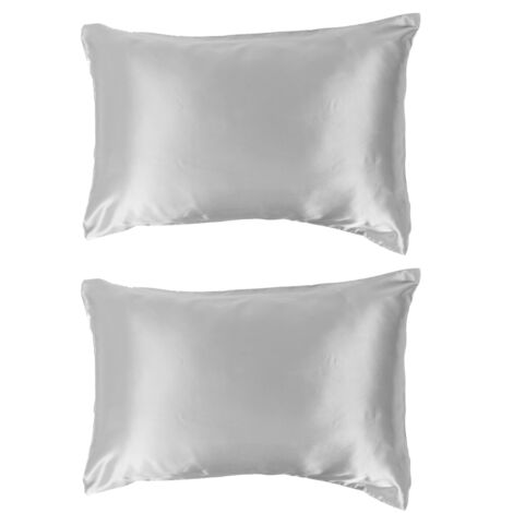 2pcs 75 x 150D Satin Pillowcase Soft Pillow Cover With Envelope Sealed Beddings Argent
