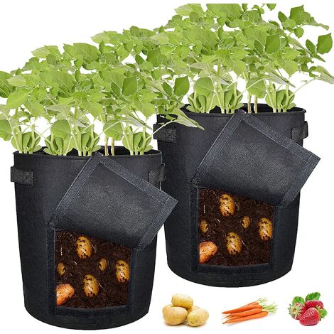 2Pcs 7Gallons Sacs à Plantes Sac Pomme de Terre Culture Sac de Plantation de Jardin en Non-Tissés avec Poignées Robustes et Fenêtre de visualisation pour Fraise Pomme de Terre Tomate Fleur