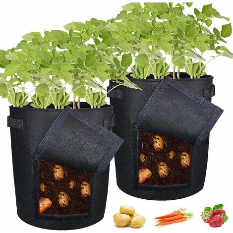 2Pcs 7Gallons Sacs à Plantes Sac Pomme de Terre Culture Sac de Plantation de Jardin en Non-Tissés avec Poignées Robustes et Fenêtre de visualisation pour Fraise Pomme de Terre Tomate Fleur