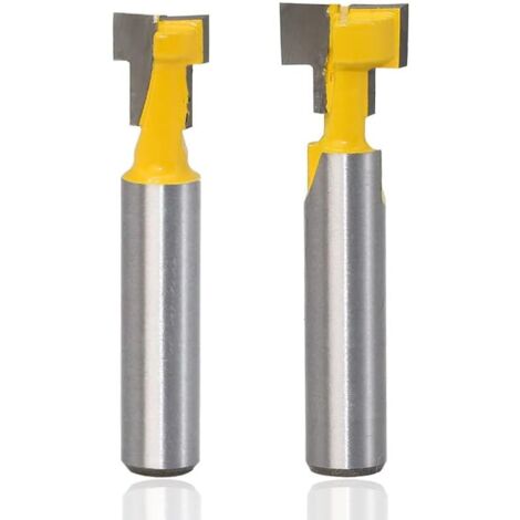 2PCS 8mm Queue T-Slot Routeur Bit Set Coupe de Bois T-Slot Fraises à Rainurer en T à Bois Pour 9.52mm et 12.7mm Boulon Hexagonal Jaune