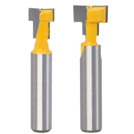 2PCS 8mm Queue T-Slot Routeur Bit Set Coupe de Bois T-Slot Fraises à Rainurer en T à Bois Pour 9.52mm et 12.7mm Boulon Hexagonal Jaune