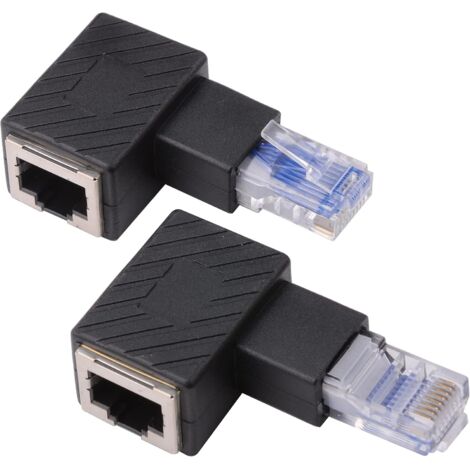2pcs 90 Degree Ethernet Adapter, Right + Left Angle, RJ45 Plug to Socket, Adapter, Shielded, Network Patch Connection, Compatible with Cat5 Cat6