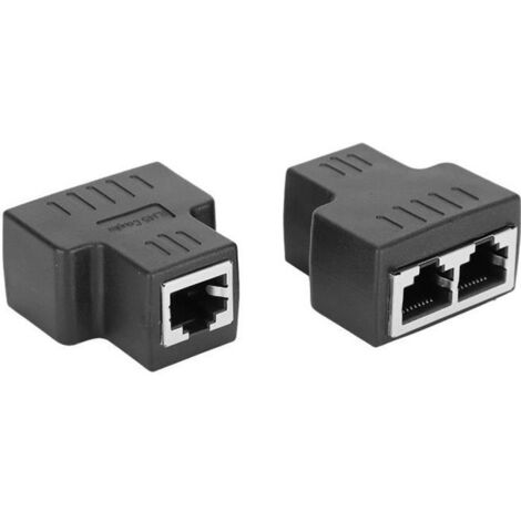 2PCs Adaptateur de Câble Ethernet Répartiteur de Rallonge de Connecteur LAN Interface Femelle RJ45 pour Fil Internet(Noir )-DBA
