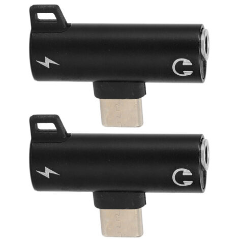 2Pcs Adaptateur USB C vers Jack 3.5mm Audio, Double Fonction Charge et Écoute Simultanées, ABS Résistant, Compatible Smartphone et Tablette, Noir