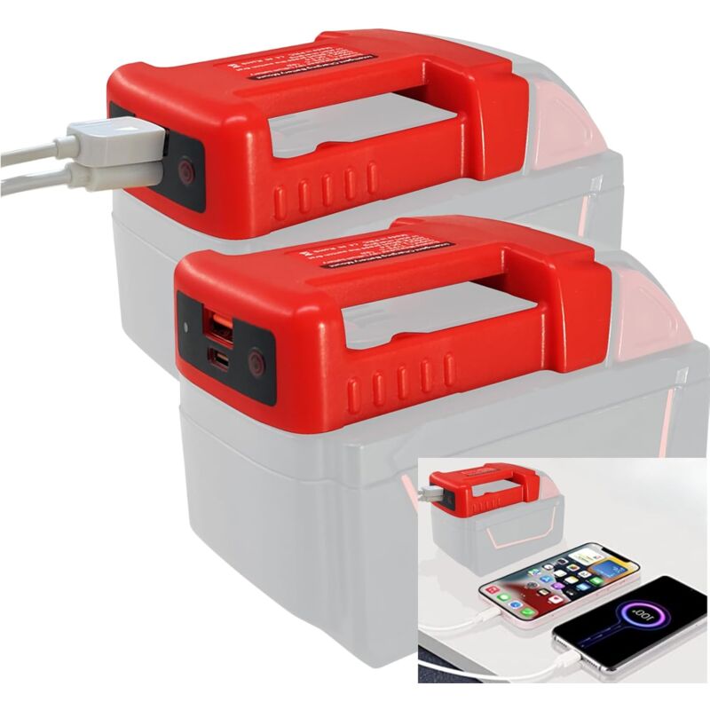 2PCS Adaptateur USB Support de Batterie pour Milwaukee 18V M18 Chargeur de Batterie Adaptateur avec USB - A et USB - C 2.1a Port de Charge Rapide