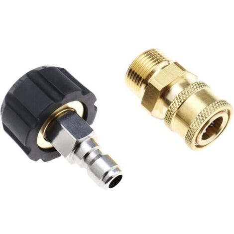 2pcs Adaptateurs de Tuyau pour Nettoyeur Haute Pression M22 14mm Filetage Femelle vers 1/4" Prise Rapide Mâle et 1/4" Prise Rapide Femelle vers M22 14mm Mâle