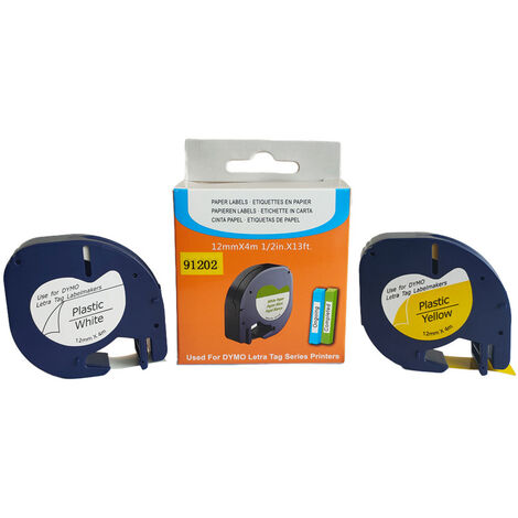2pcs Aken Compatible Dymo LetraTag Rubans Plastiques 91201 S0721610 Noir sur Bleu 12mm x 4m Rubans Dymo Complémentaires pour Dymo LetraTag LT-100H LT-100T LT110T QX50 XR XM 2000 Étiqueteuses