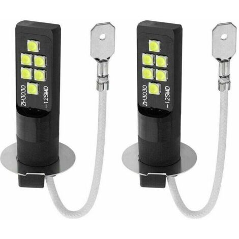 2PCS Ampoule H3 LED,H3 Ampoule de Brouillard 12V-24V Feux Anti-brouillard Auto LED 12SMD 5W 450LM Feux de Jour Feux de Brouillard DRL Voiture Ampoules