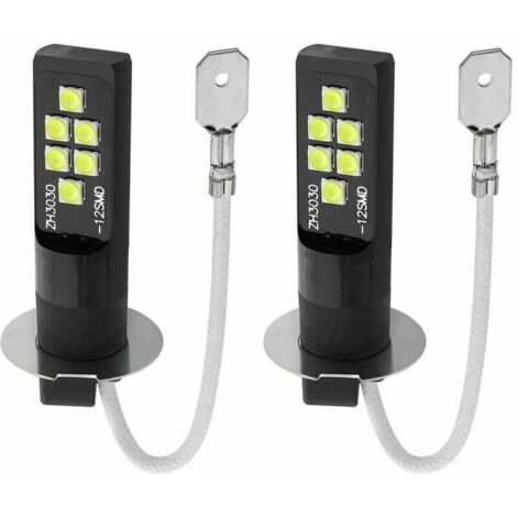 2PCS Ampoule H3 LED,H3 Ampoule de Brouillard 12V-24V Feux Anti-brouillard Auto LED 12SMD 5W 450LM Feux de Jour Feux de Brouillard DRL Voiture Ampoules