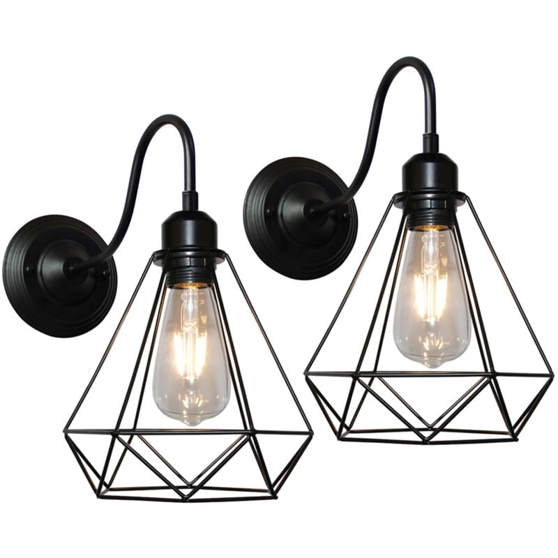 2PCS Applique Cage En Métal Applique Murale Rétro Antique, Applique Murale D'Intérieur, Lampe Murale Vintage Noire