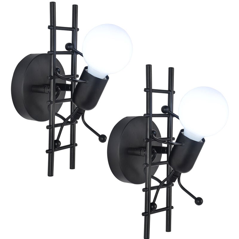 Applique Murale Industrielle Créatif en Métal E27 pour Bar Café Restaurant Chambre l'enfants 2Pcs Noir