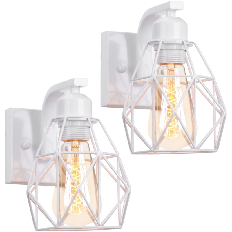 2PCS Applique Murale D'Intérieur Rétro Lampe Murale Cage En Métal Applique Murale Rétro Moderne Blanc Pour Chambre, Cuisine, Salon