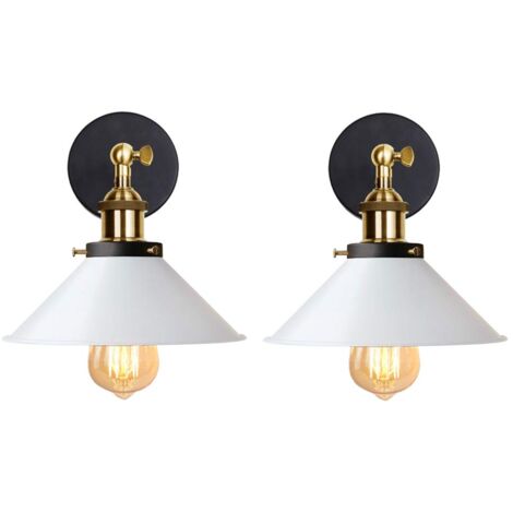 2PCS Applique Murale En Fer Et Métal Applique Murale Rétro Lampe Murale Vintage Pour Chambre Bar Café Blanc 22CM
