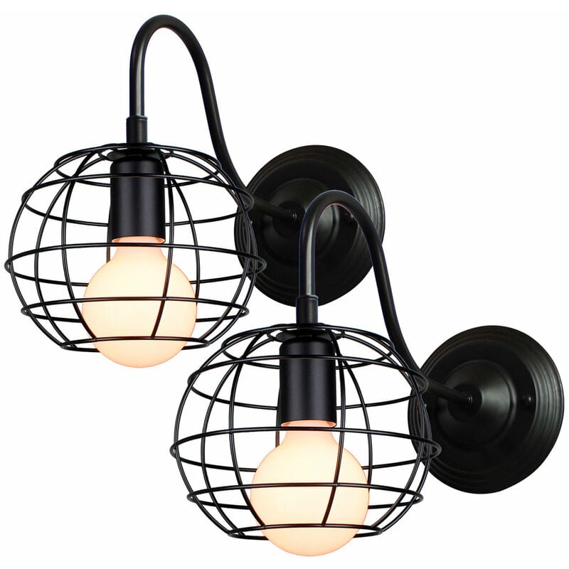 Lot de 2 Applique Murale Industrielle en Fer Lampe Murale E27 pour Cuisine Salon Chambre Loft Noir