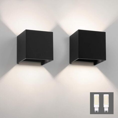 2PCS Applique Murale Interieur/Exterieur 9W LED Appliques Murales LED Blanc Naturel 4000K Lampe Murale pour le salon chambre Hall Escalier Pathway (Noir 9W)