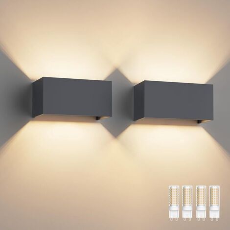 2PCS Applique Murale Interieur/Exterieur IP54 Avec Angle de Faisceau Réglable Lampe Murale Interieur Blanc Chaud 3000K luminaires Extérieur Up Down Design (Anthracite)