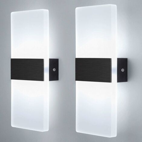 2PCS Applique Murale Intérieur LED Moderne Lampe Murale Acrylique Luminaire Mural Decoration pour Salon Chambre Couloir Salle À Manger, 12W Blanc Froid [Classe énergétique A ++]