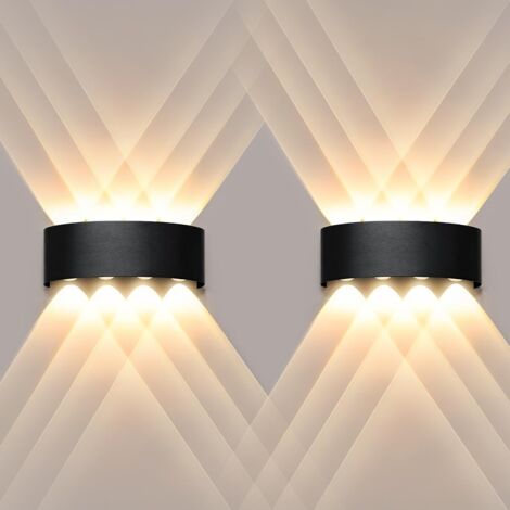 2PCS Applique Murale LED 8W 3000K Noir IP65 Aluminium Intérieur Extérieur Salon Couloir