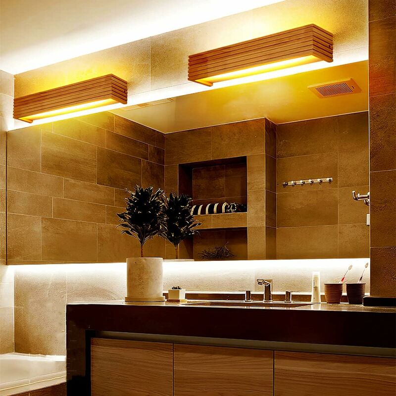 2pcs Applique Murale LED Appliques Luminaire Intérieur Bois Lampe de Mur lumière chaude Lampe pour Chambre Salon Bureau Couloir (35cm A)