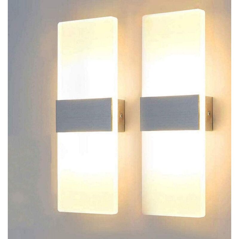 2PCS) Applique Murale Led Interieur 6W Lampe Murale Minimaliste Applique Murale Moderne En Acrylique Pour Chambre à Coucher, Balcon, Blanc Chaud