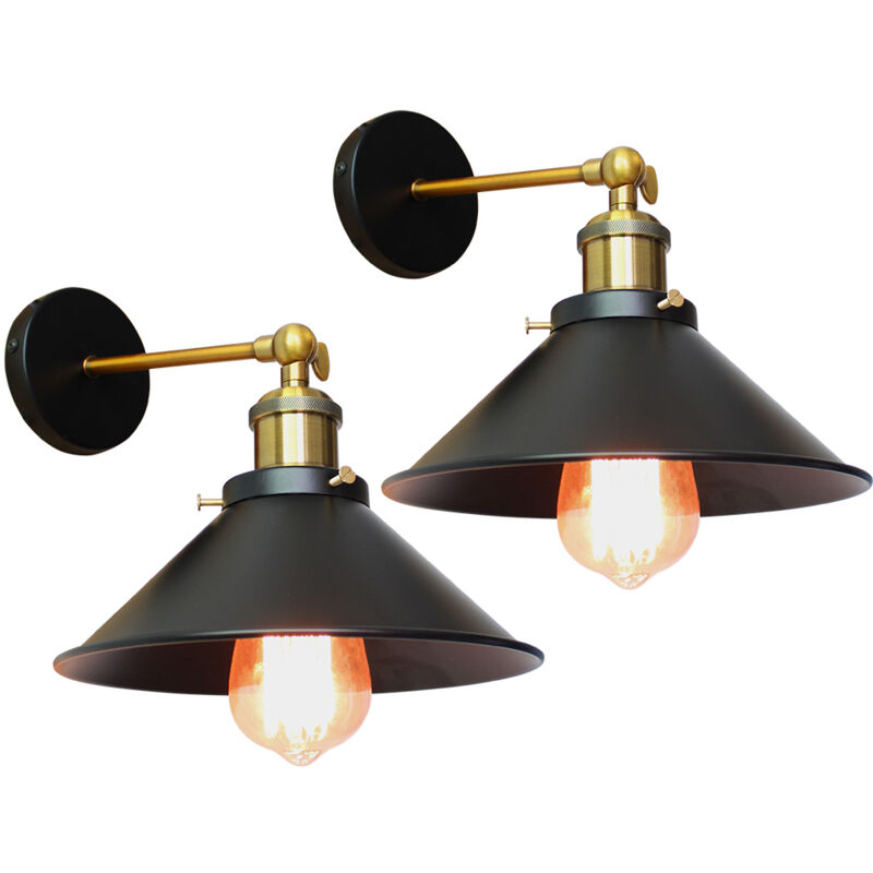 2PCS Applique Murale Métal Style Parapluie 22cm Noir E27, Lampe Rétro Plafonnier Industrielle Eclairage Suspension Luminaire, (Ampoule non compris)