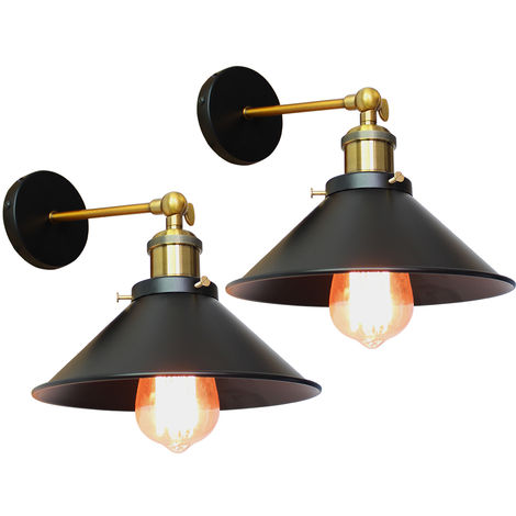 2PCS Applique Murale Métal Style Parapluie 22cm Noir E27, Lampe Rétro Plafonnier Industrielle Eclairage Suspension Luminaire, (Ampoule non compris)