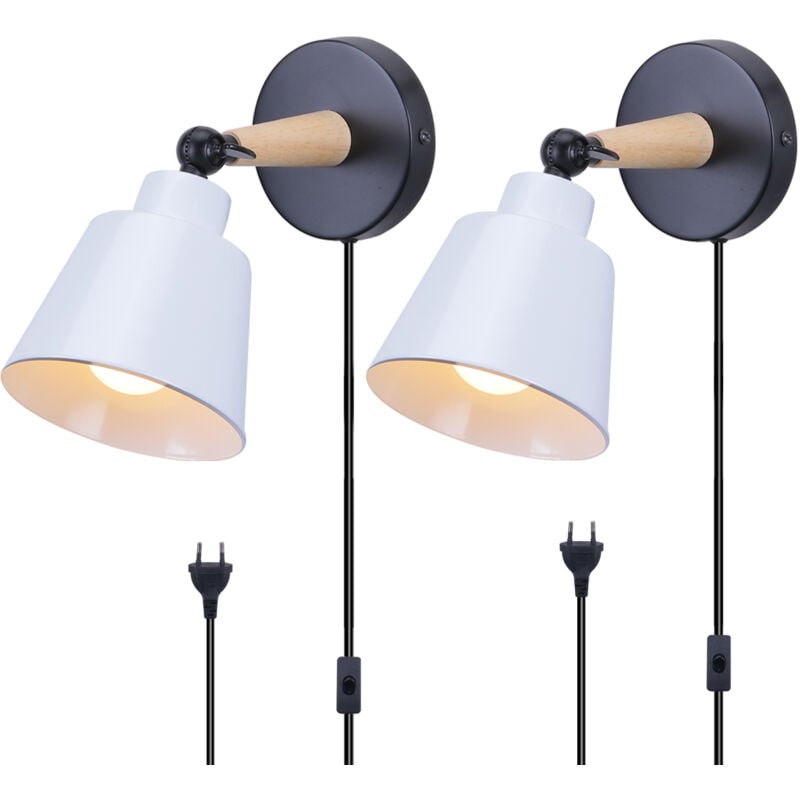 2PCS Applique Murale Moderne Applique Murale Rétro Minimaliste Blanc Lampe Murale D'Intérieur Nordique E27 (Avec Prise Euro)