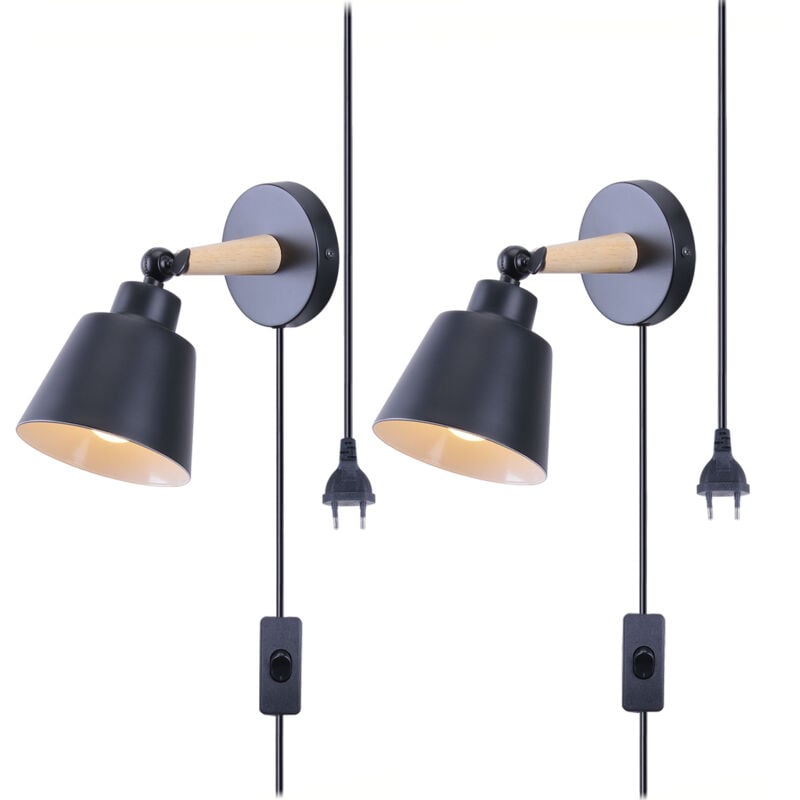 Norcks - 2PCS Applique Murale Moderne Applique Murale Rétro Minimaliste Noir Lampe Murale D'Intérieur Nordique E27 (Avec Prise Euro)