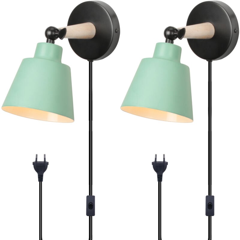 2PCS Applique Murale Moderne Applique Murale Rétro Minimaliste Vert Lampe Murale D'Intérieur Nordique E27 (Avec Prise Euro)