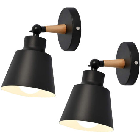 STOEX 2PCS Applique Murale Moderne En Bois Lampe Murale Rétro Applique Murale Minimaliste Pour Chambre À Coucher, Chevet, Couloir,Bureau, Couloir E27 Noir